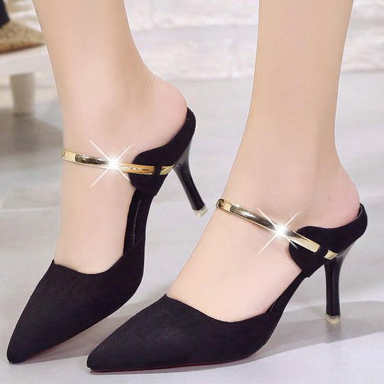 Metallic Ankle Straps Pointed Toe Stiletto Heel Shoes - Mislish
