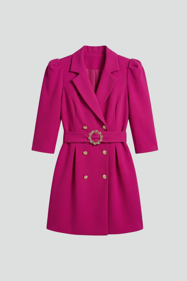 Notch Lapel Belted Double Breasted Blazer Mini Dress