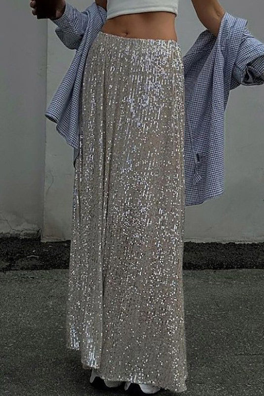 Women's Casual Holiday Party Sequined Long Skirt