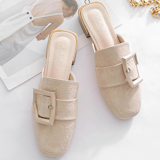 Decor Metal Closed-toe Pump Shoes Flat Sandals - Mislish