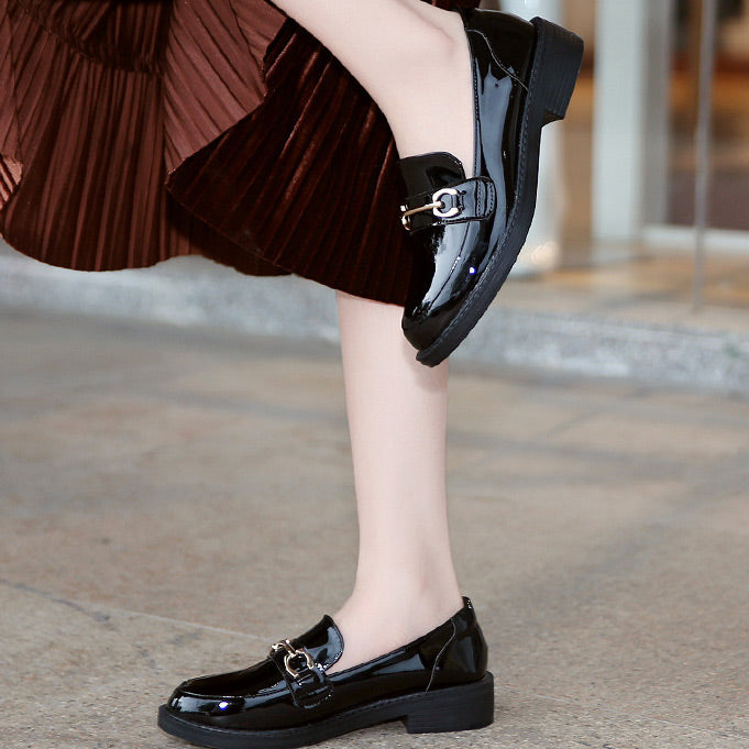 Black Closed Toe Patent Leather Flats