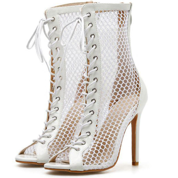 Women's Peep-toe Mesh Lace-up Stiletto Heels - Mislish