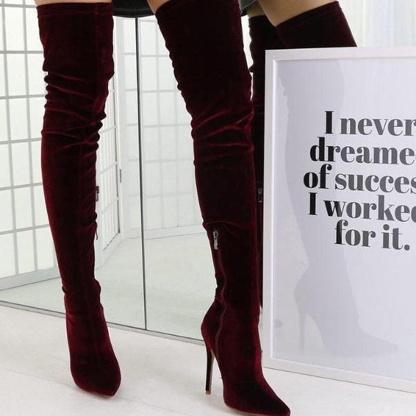 Pointed Toe Stiletto Heels Over Knee Boots - Mislish