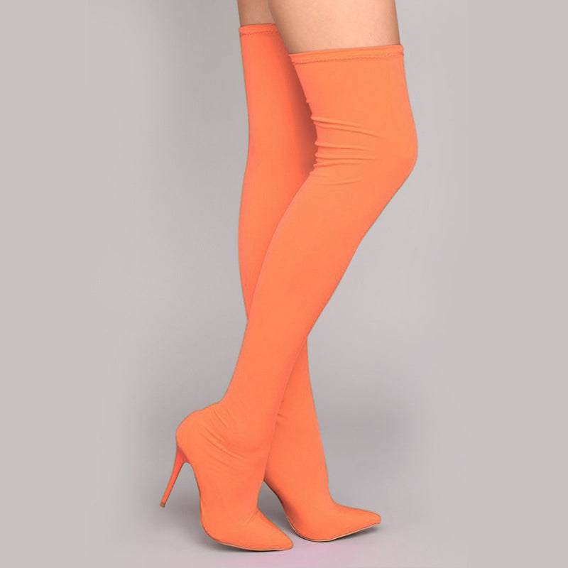 Fluorescent Stiletto Heel Over The Knee Boots With Zipper - Mislish