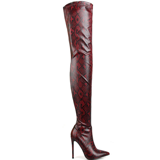 Stiletto Heel Snakeskin Print Over The Knee Boots - Mislish