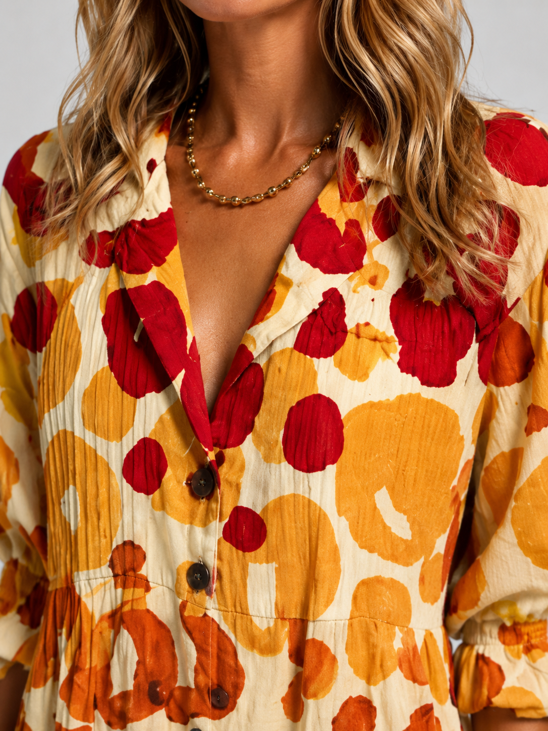 Abstract Spot Print V-Neck Long Sleeve Maxi Shirt Dress 4