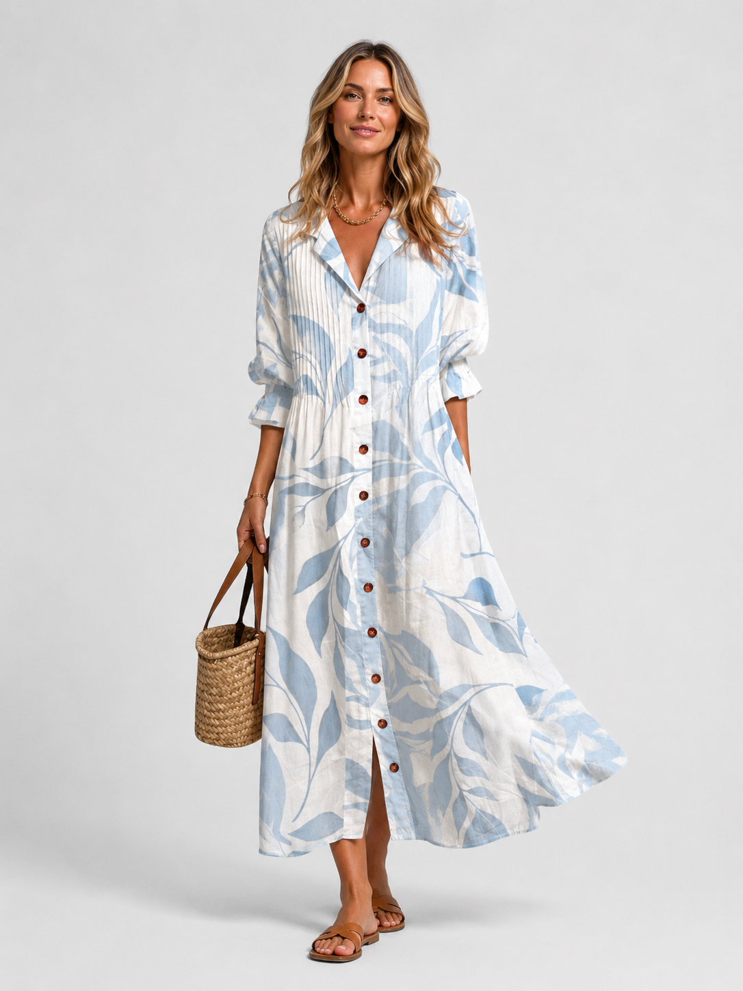 Abstract Spot Print V-Neck Long Sleeve Maxi Shirt Dress 8