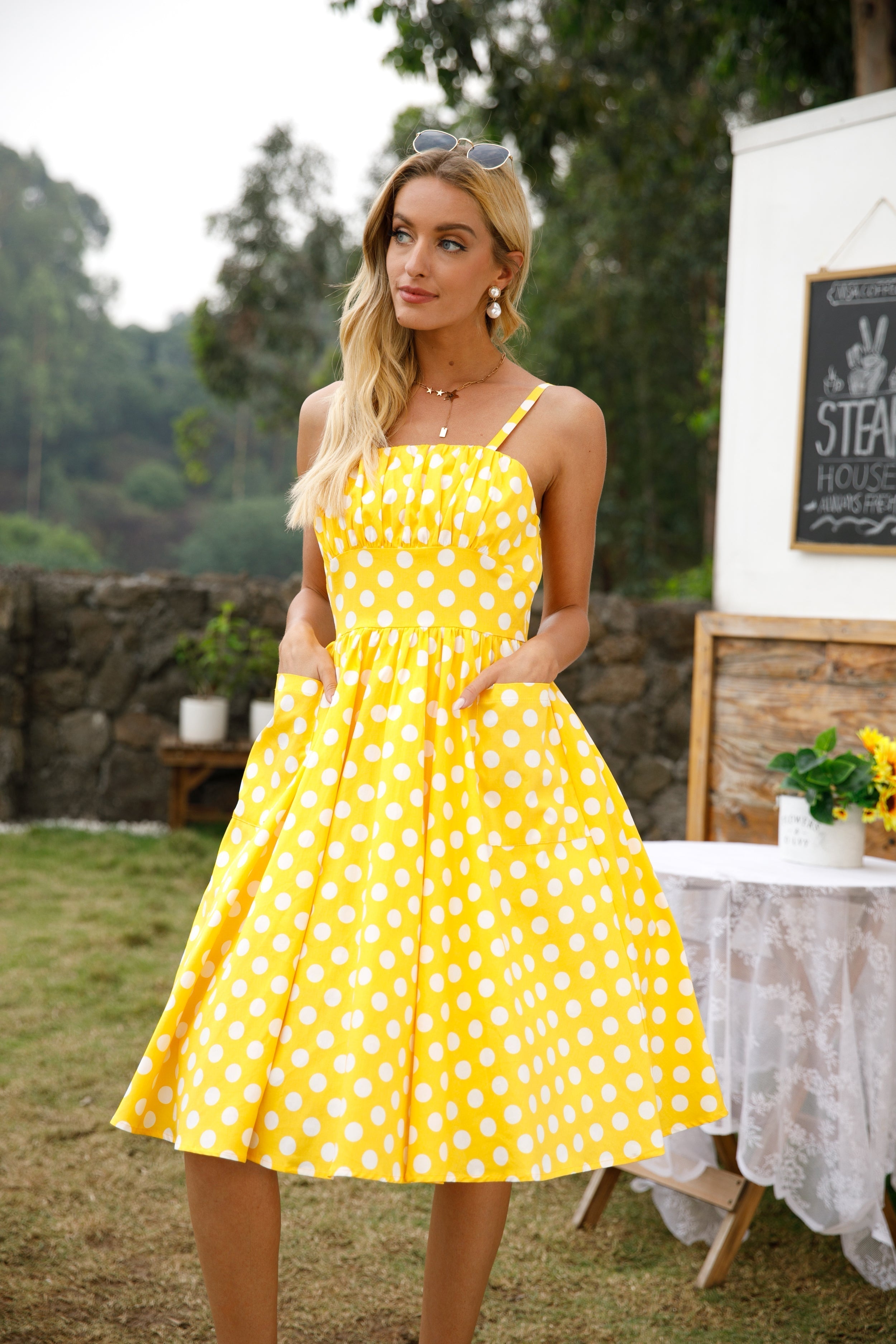 Womens 1950s Retro Rockabilly Princess Cosplay Dress with pockets polka dot apron 50's 60's Party Costume Gown(S-2XL) - Fashionpara