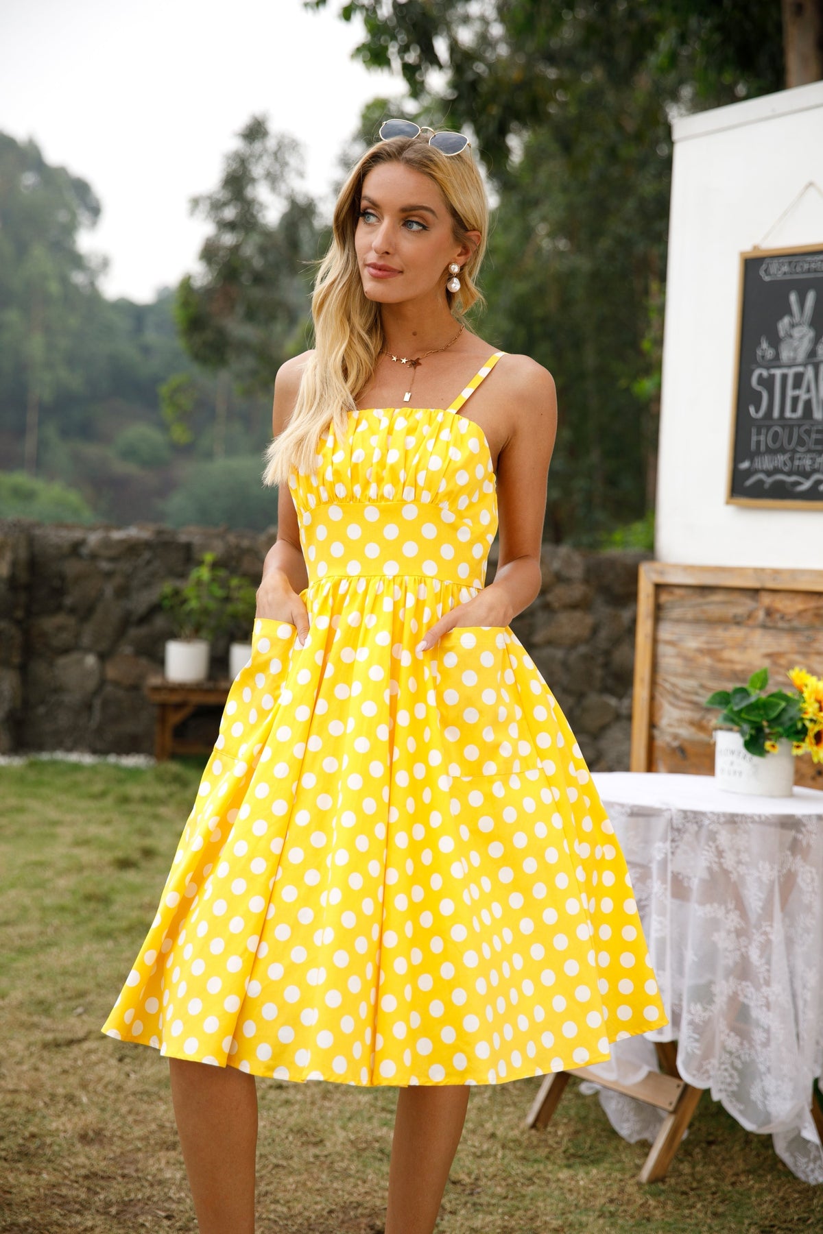 KittenAlarm - Womens 1950s Retro Rockabilly Princess Cosplay Dress with pockets polka dot apron 50's 60's Party Costume Gown(S-2XL)