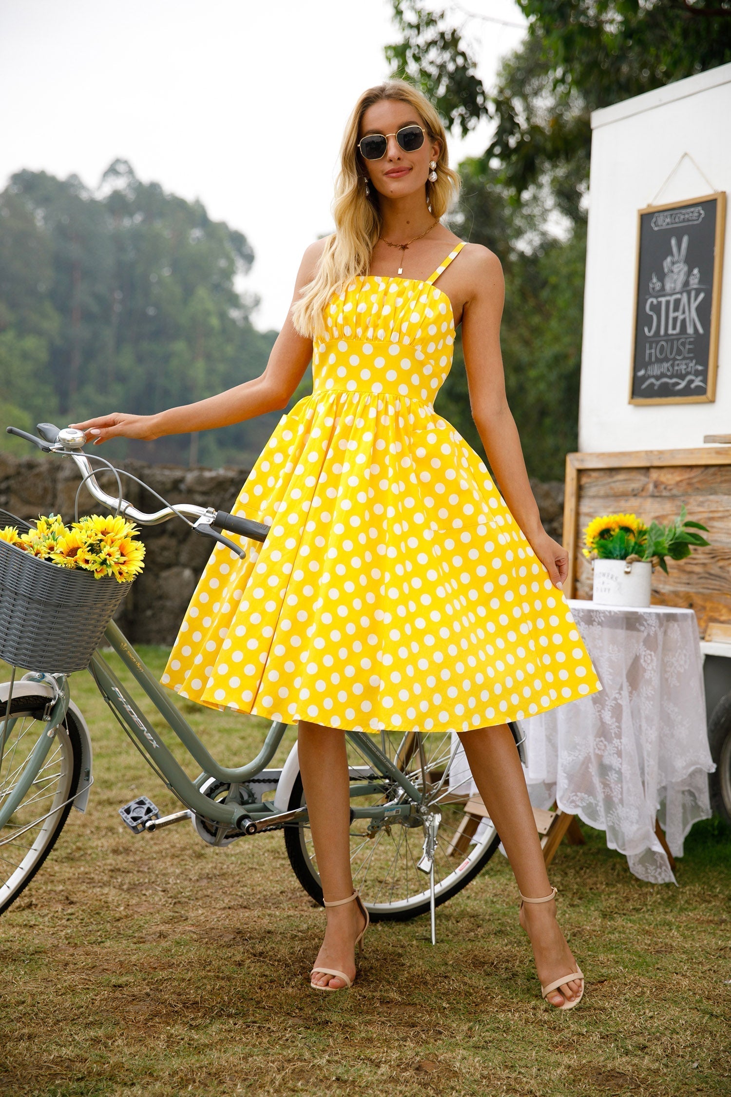 Womens 1950s Retro Rockabilly Princess Cosplay Dress with pockets polka dot apron 50's 60's Party Costume Gown(S-2XL) - Fashionpara