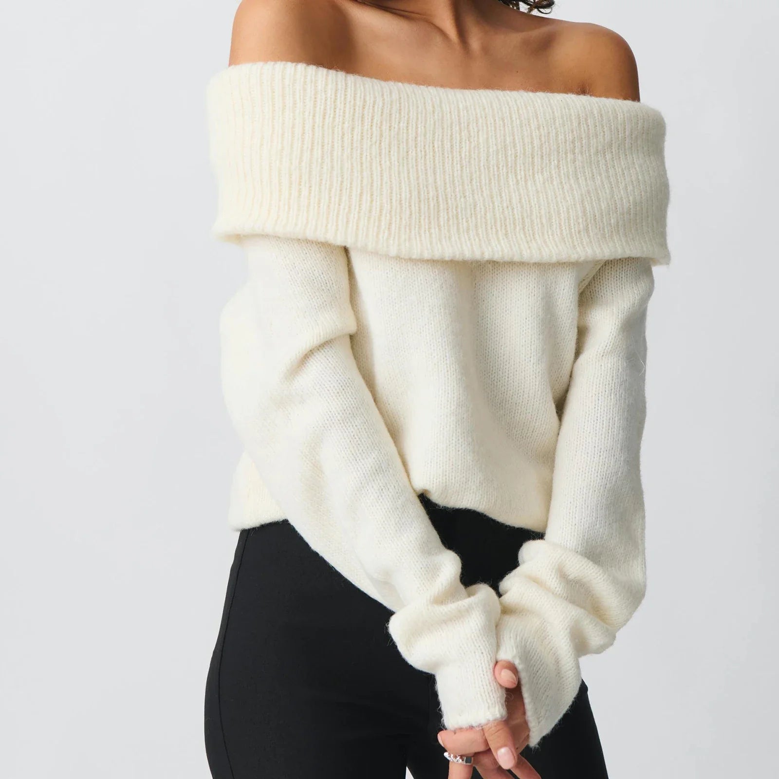Off Shoulder Cropped Trendy Slouchy Knit Pullover Top - Fashionpara