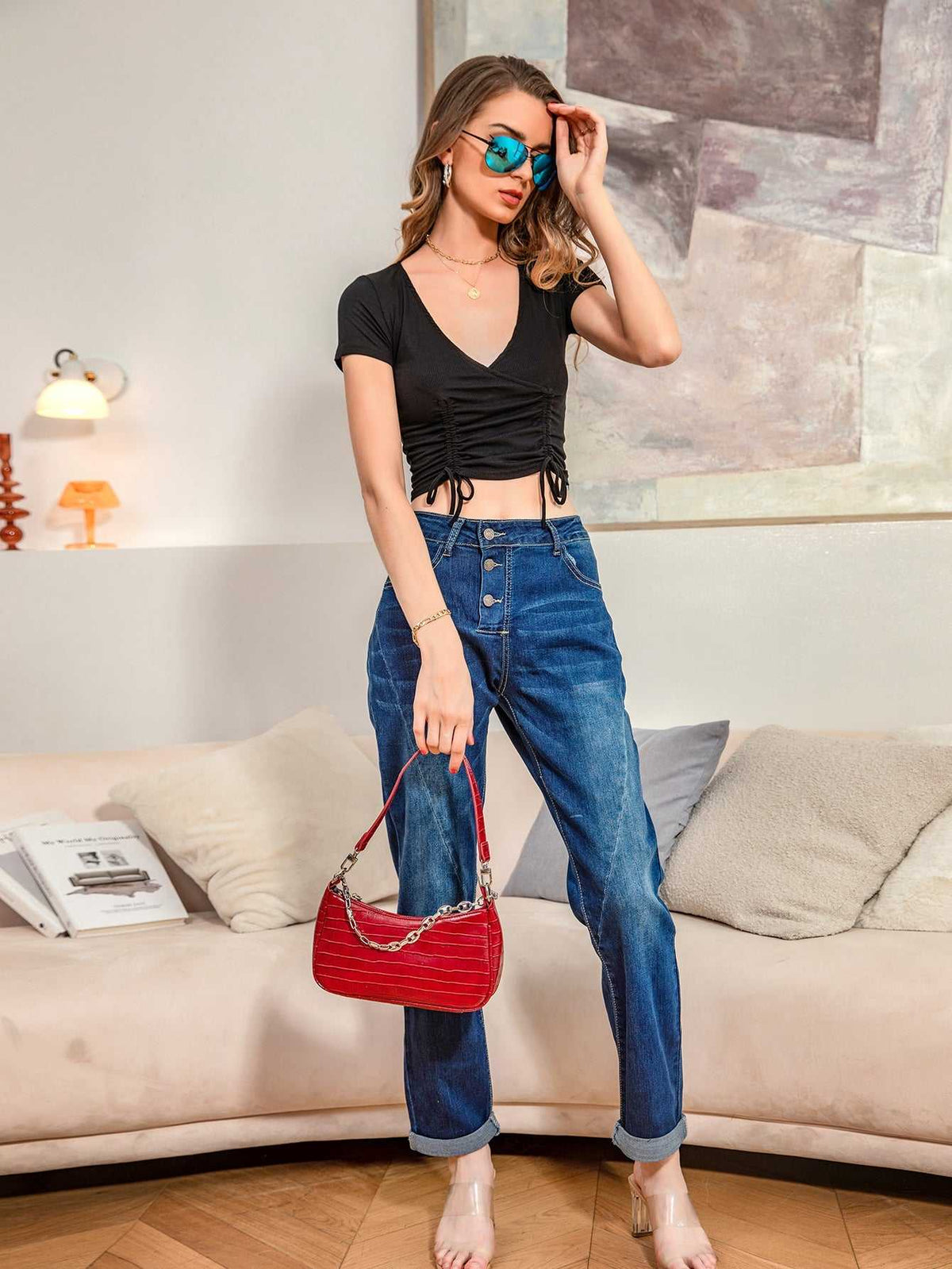 KittenAlarm - Womens Straight Leg Skinny Jeans Washed Denim Jeans Stretch Denim Pants