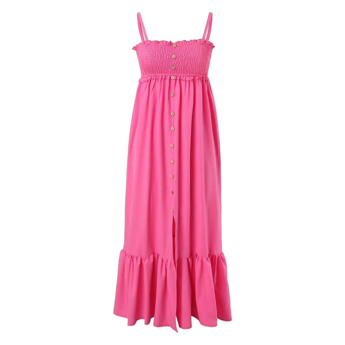 Smocked Spaghetti Strap Button-Front Maxi Dress 3