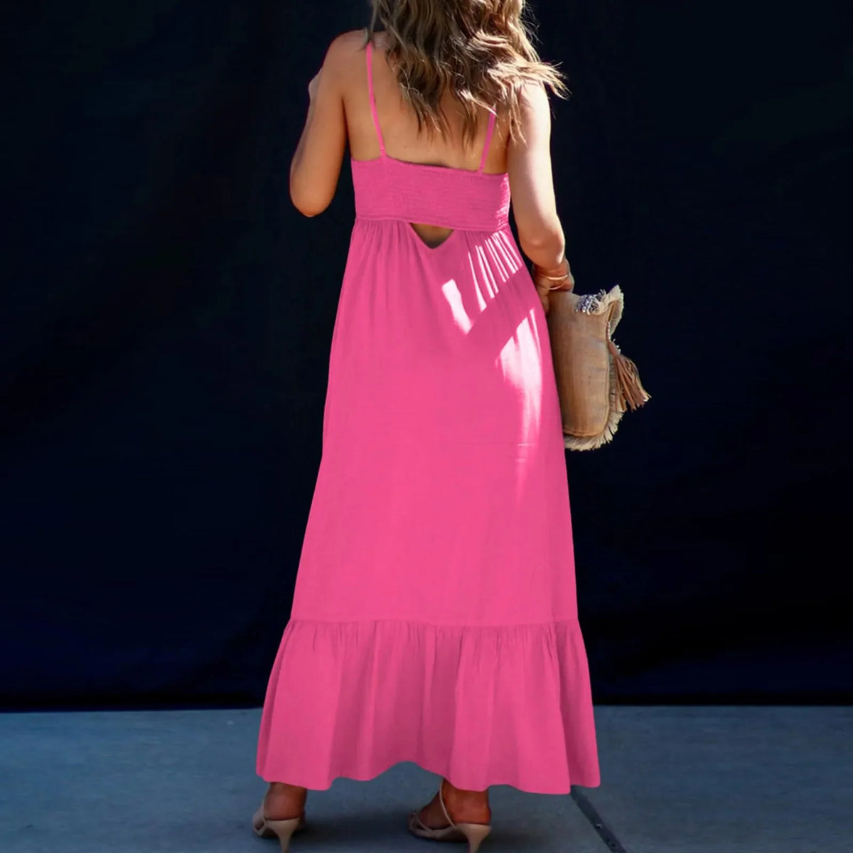 Smocked Spaghetti Strap Button-Front Maxi Dress 2