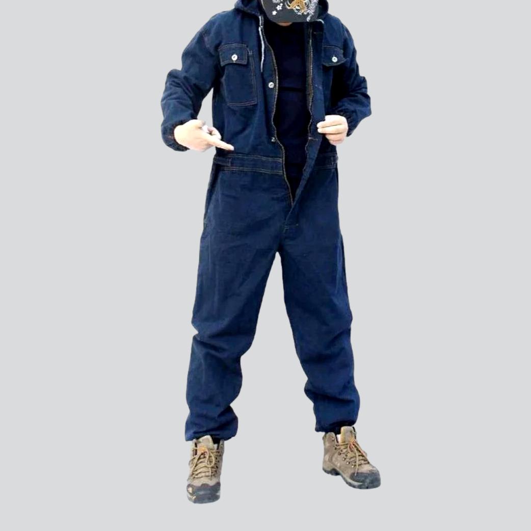 Workwear denim overall with zipper - Fashionpara