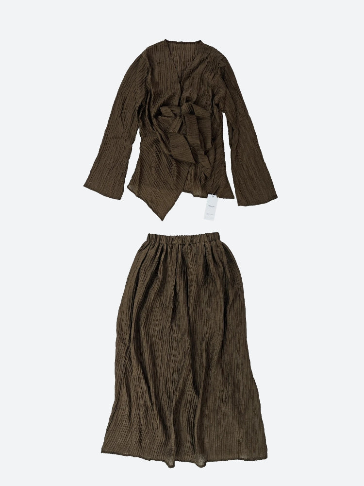 Wrap Around Blouse & Maxi Skirt Two Piece Set - Fashionpara