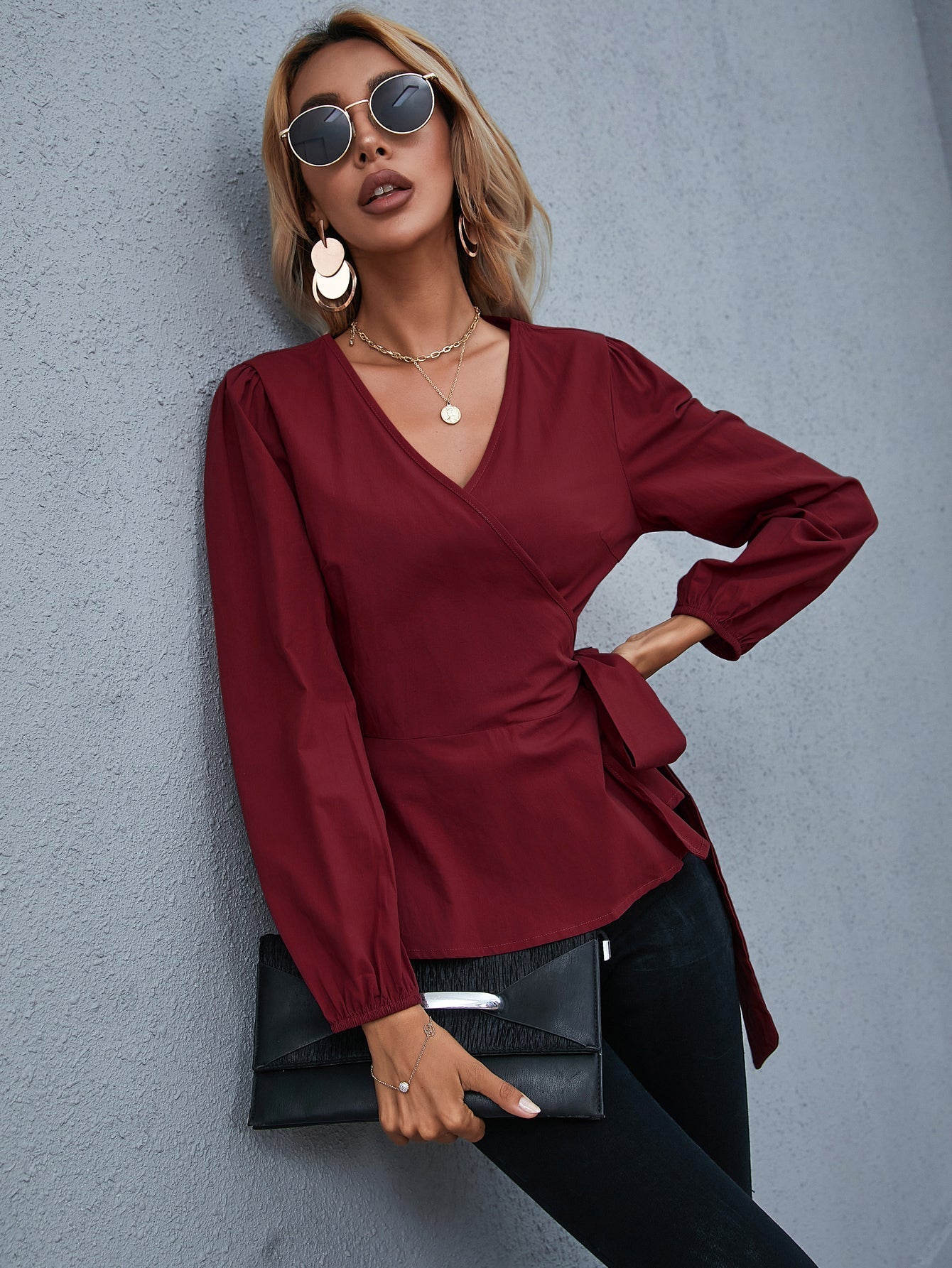Wrap Tie Side Blouse - Fashionpara