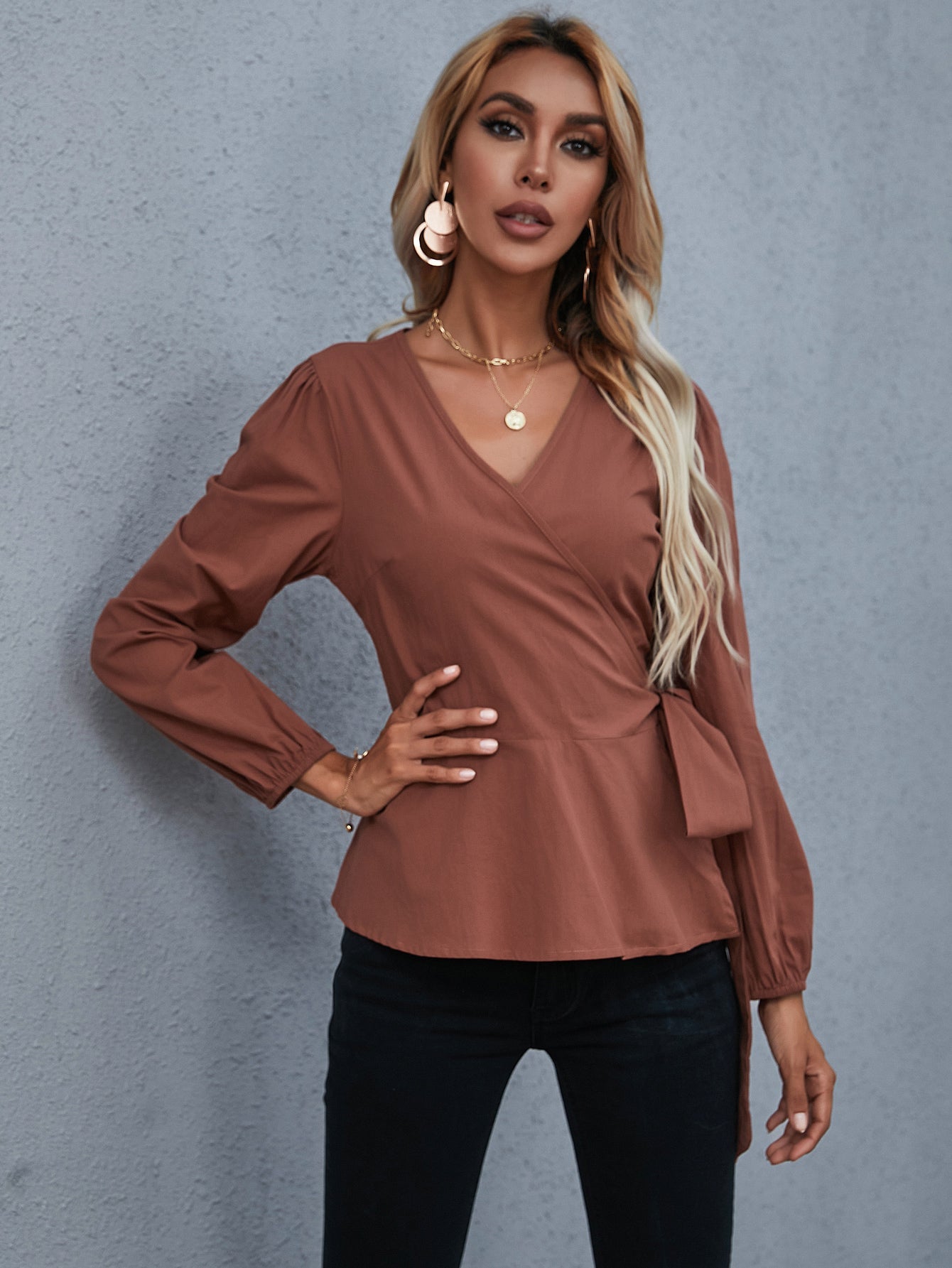 Wrap Tie Side Blouse - Fashionpara
