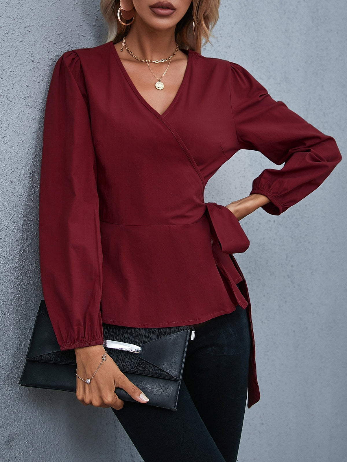 KittenAlarm - Wrap Tie Side Blouse