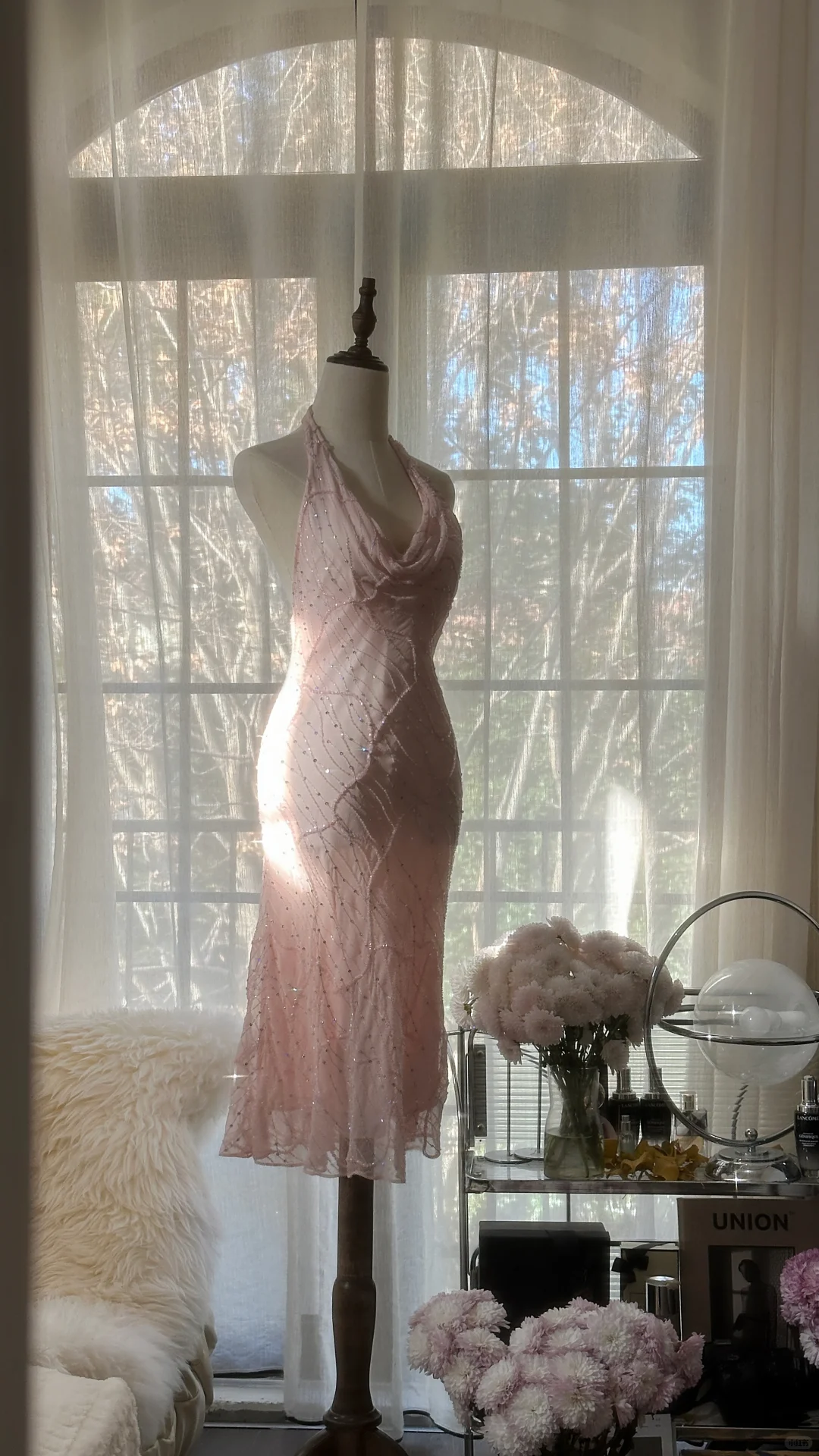 Glitter Pink Halter Sequin Sheath Birthday Outfits Short Mermaid Evening Dress S728