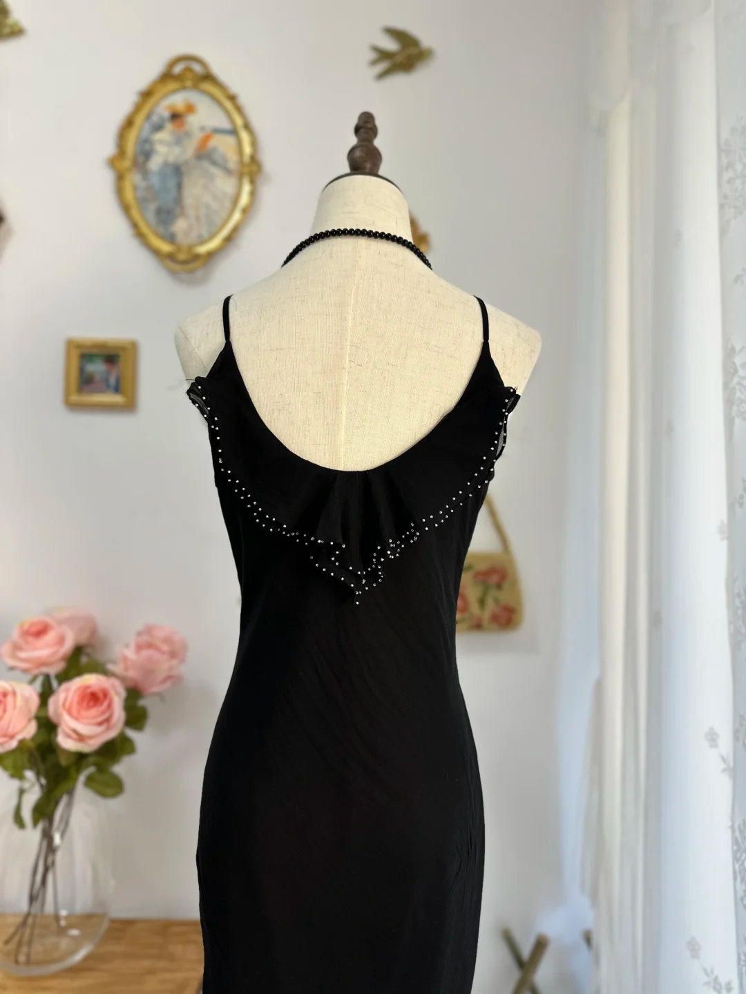 Classy Black Chiffon Beaded Appliques Long Party Gown Formal Evening Dress D560