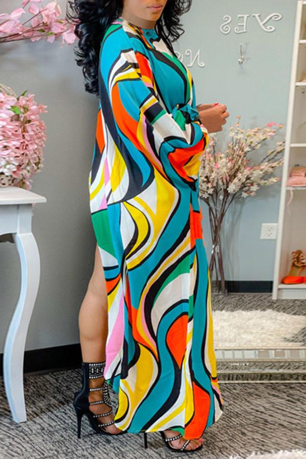 Colorblock Geometric Striped Print Loose Irregular Dress Fashionpara