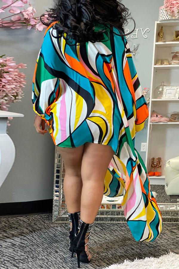 Colorblock Geometric Striped Print Loose Irregular Dress Fashionpara