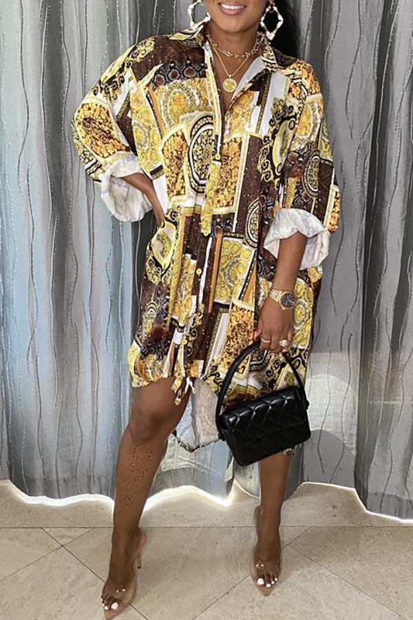 Collage Graphic Print Shirt Midi Dress  Fashionpara