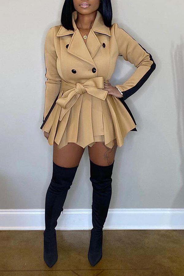 Lapel Double-breasted Casual Colorblock Mini Dress Plus Size Fashionpara