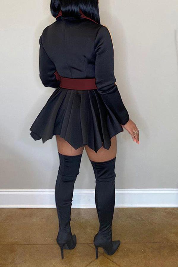 Lapel Double-breasted Casual Colorblock Mini Dress Plus Size Fashionpara