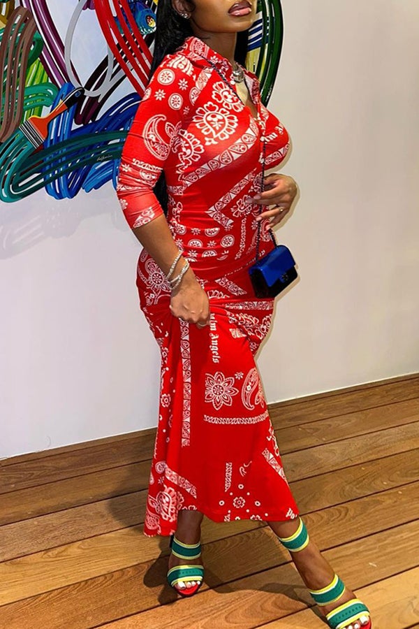 Buttoned Shirt Collar Paisley Print Maxi Dress Fashionpara