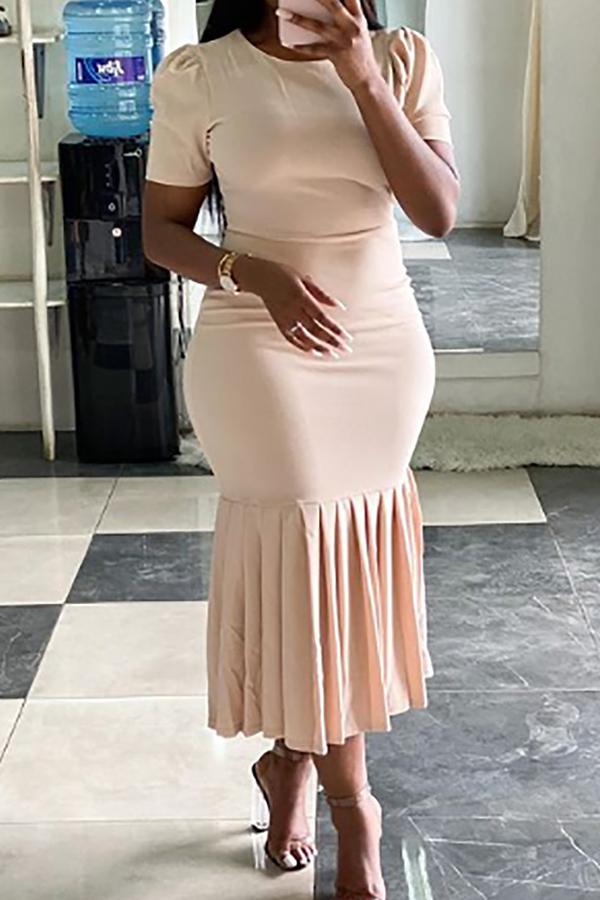 Temperament Fishtail Short Sleeved Slim Midi Dress Fashionpara