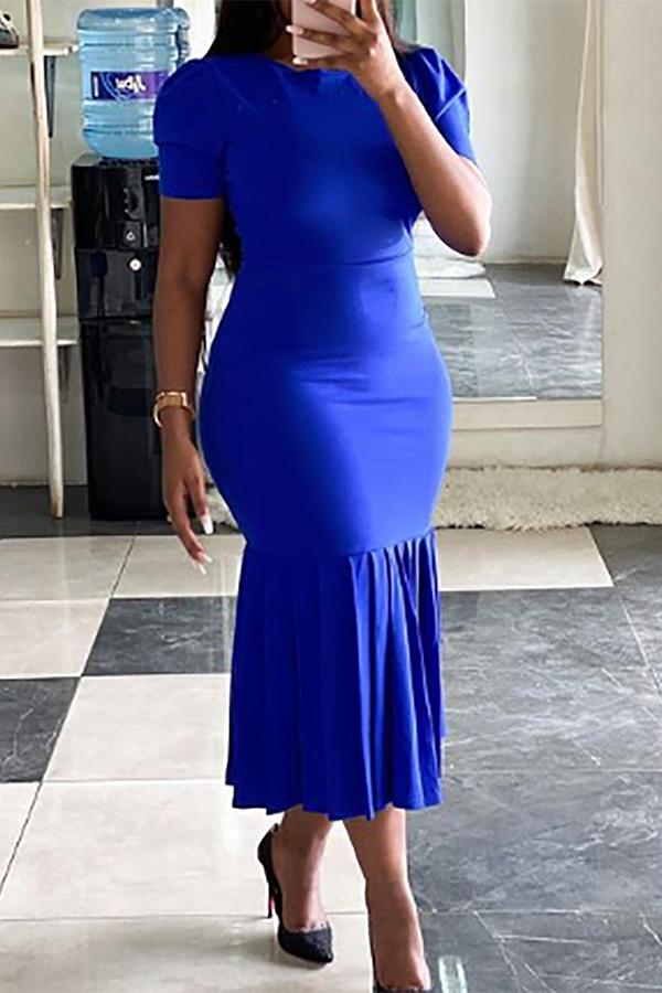 Temperament Fishtail Short Sleeved Slim Midi Dress Fashionpara