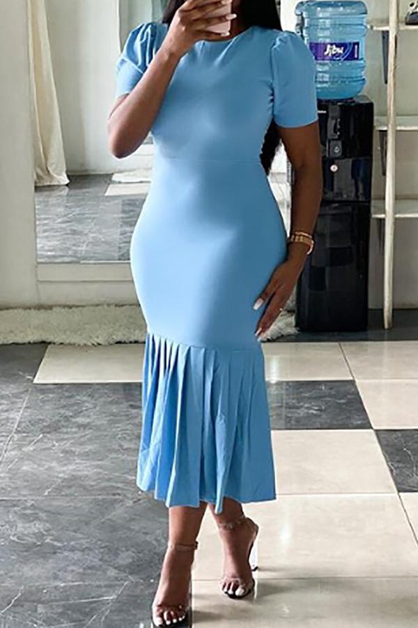 Temperament Fishtail Short Sleeved Slim Midi Dress Fashionpara