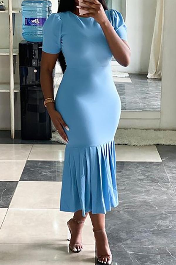 Temperament Fishtail Short Sleeved Slim Midi Dress Fashionpara