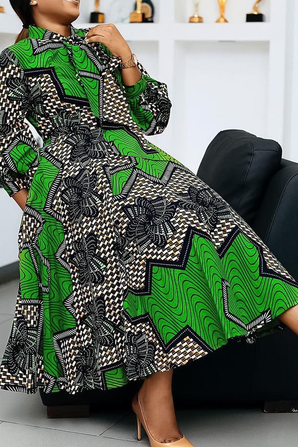 Fashion Printed Lace Up Long Sleeve Midi Dress Fashionpara