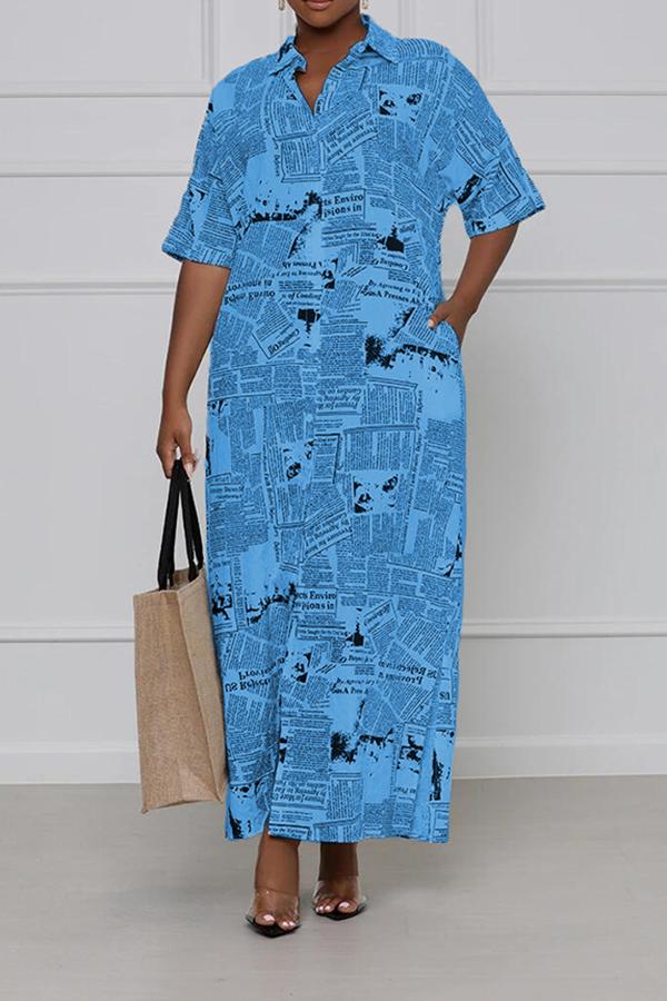 Fashion loose Newspaper Print Half Sleeve Maxi Dress Fashionpara