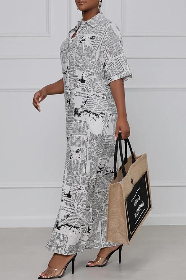 Fashion loose Newspaper Print Half Sleeve Maxi Dress Fashionpara