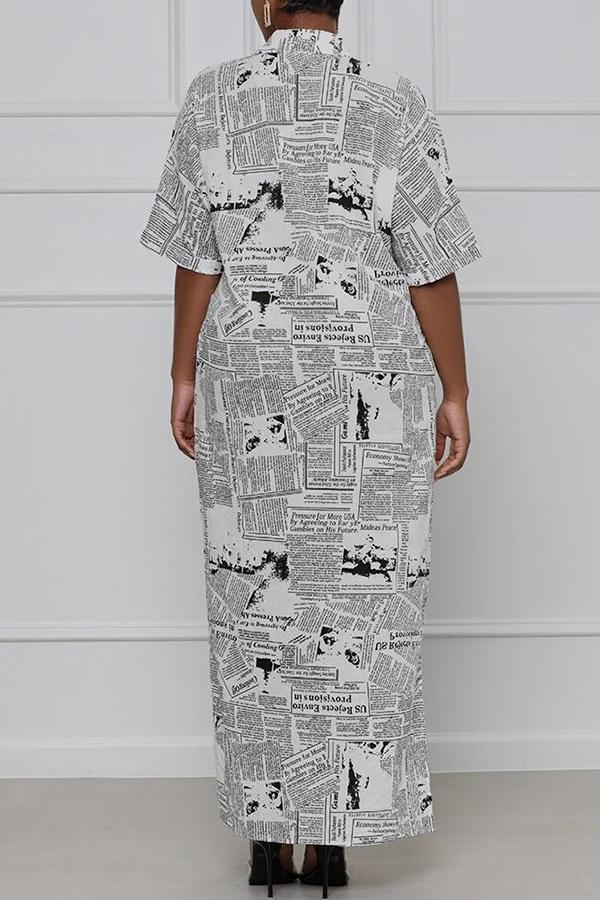 Fashion loose Newspaper Print Half Sleeve Maxi Dress Fashionpara