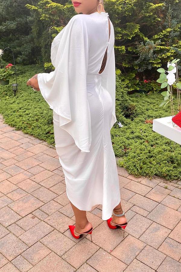 Fashion V-neck Batwing Sleeve Drawstring Midi Dress Fashionpara