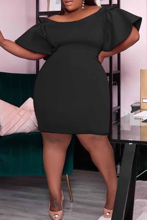 Elegant Off Shoulder Flared Sleeve Solid Color Mini Dress Fashionpara