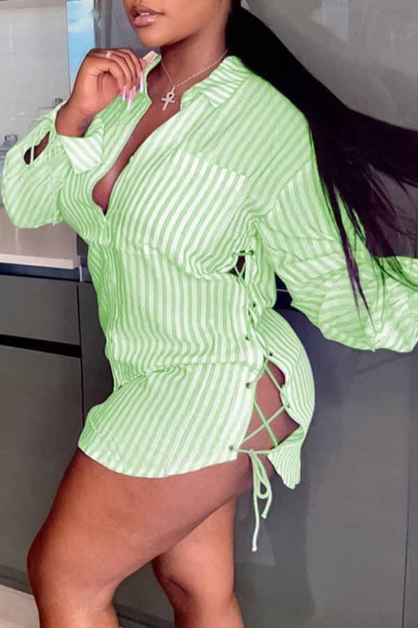 Personalized Striped Lace Up Slit Mini Dress Fashionpara