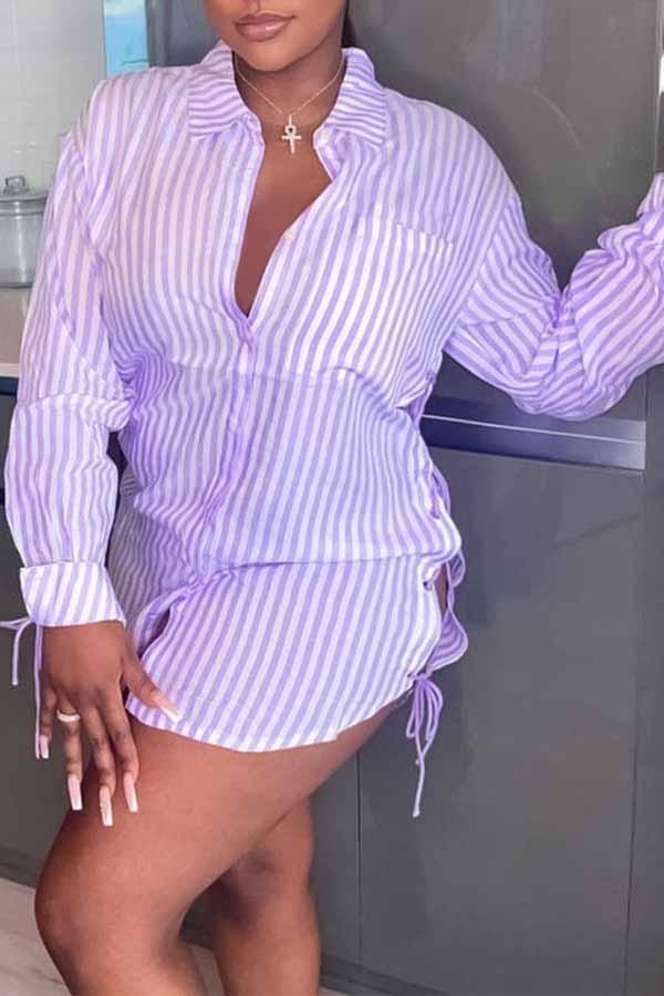 Personalized Striped Lace Up Slit Mini Dress Fashionpara