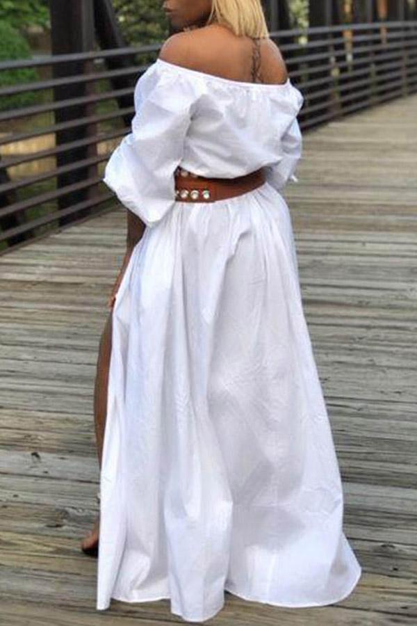 Sexy Off Shoulder Single Breasted Slit Maxi Dress (without belt) Fashionpara