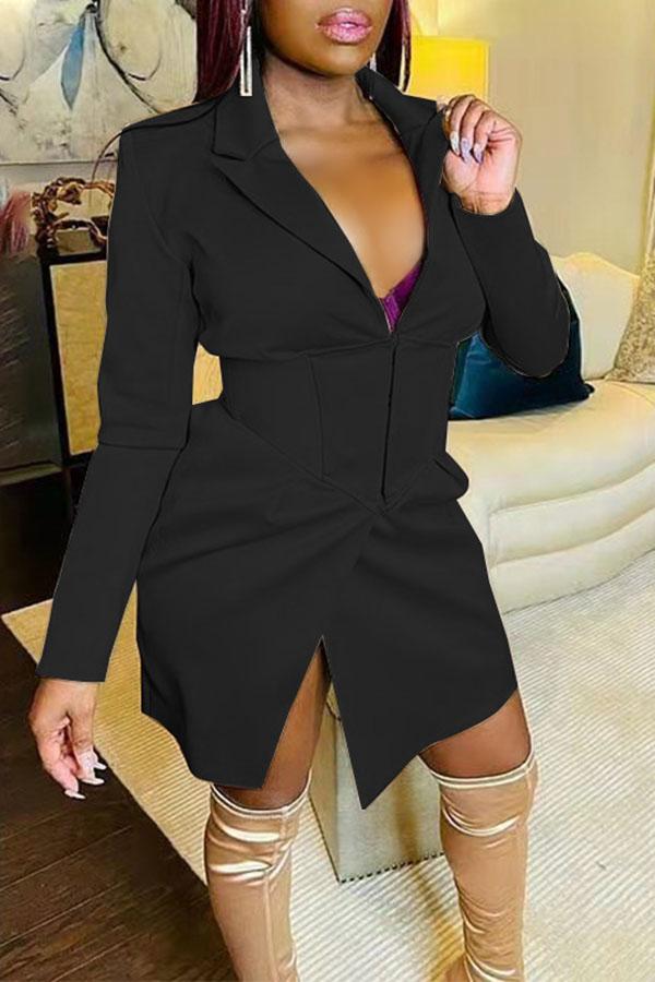 Sexy Deep V-neck Slim Slit Pleated Mini Dress Fashionpara