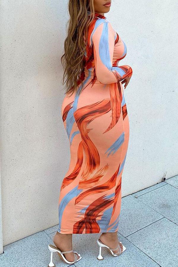 Fashion Printed Long Sleeve Slim Maxi Dress Fashionpara