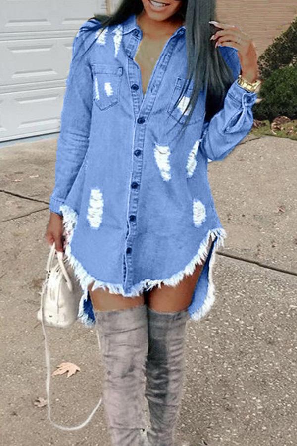 Fashion Ripped Fringed Denim Mini Dress Fashionpara