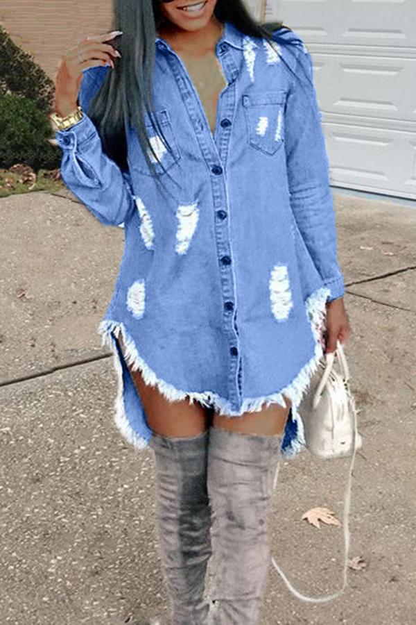 Fashion Ripped Fringed Denim Mini Dress Fashionpara