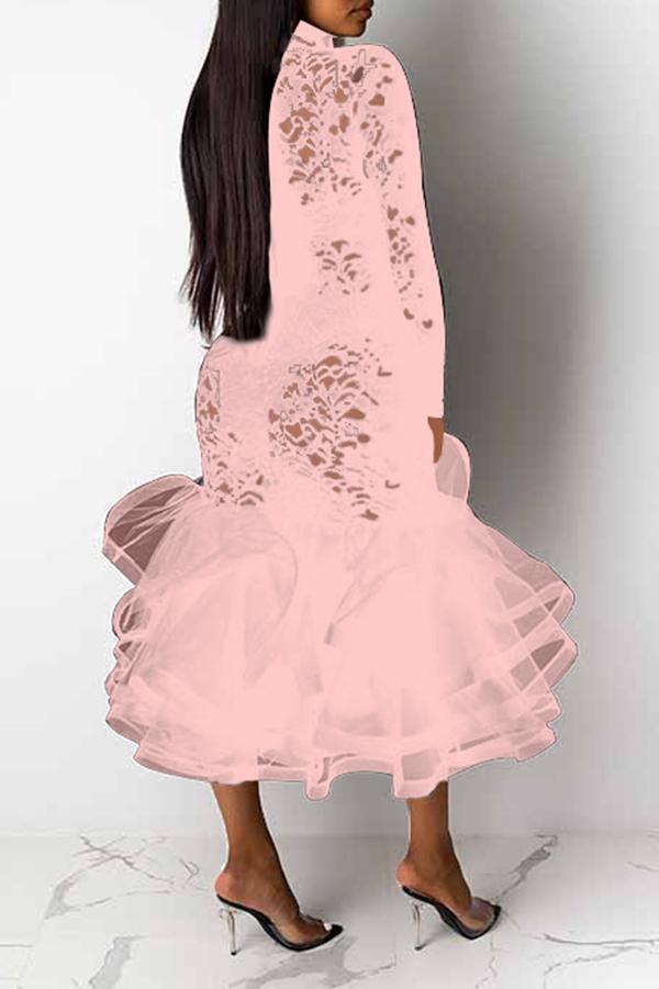 Sexy Slim Fit Lace Stitching Ruffled Mermaid Maxi Dress Fashionpara