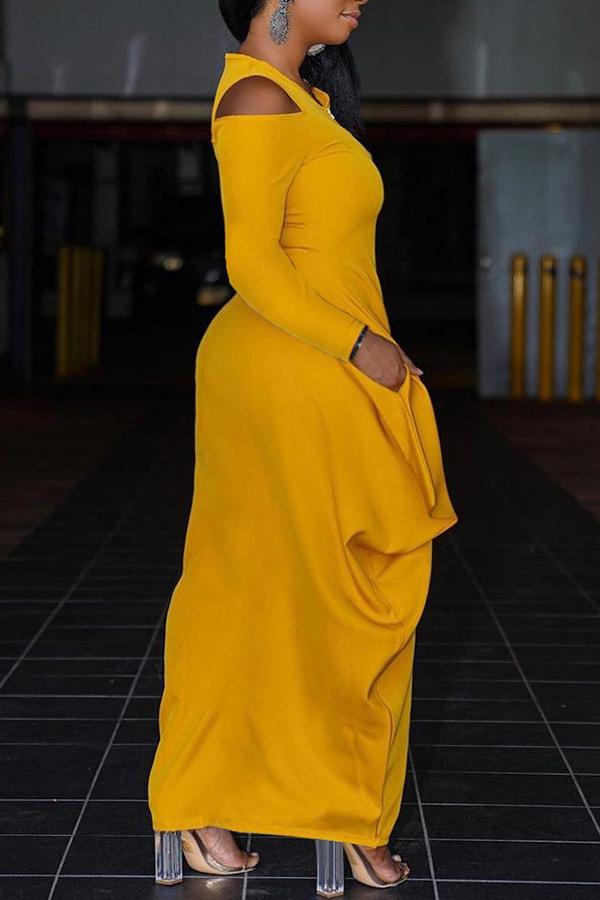 Fashion Strapless Zipper Solid Color Lantern Maxi Dress Fashionpara